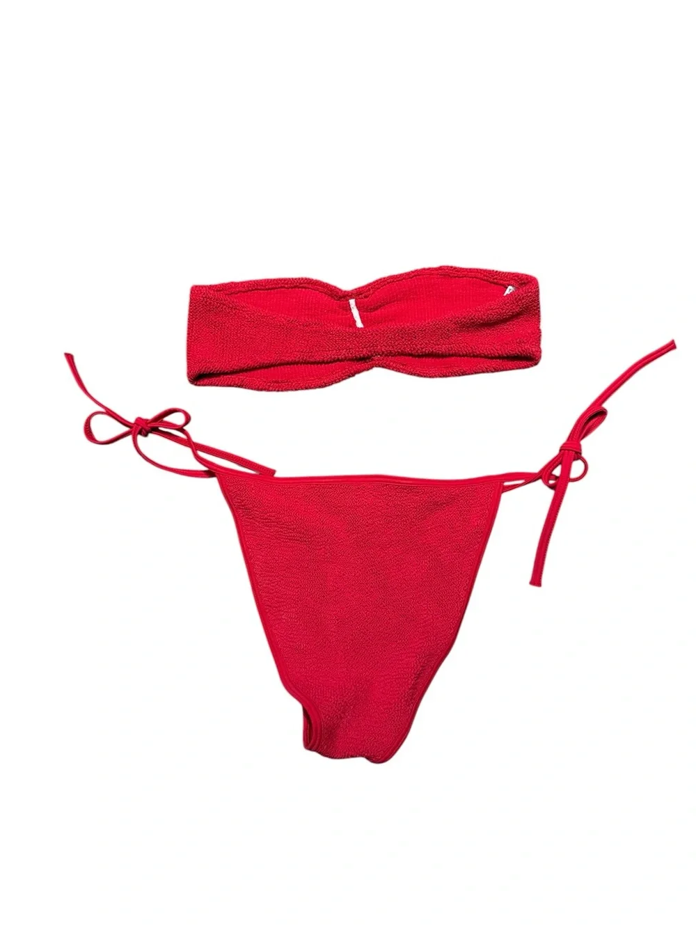 Hunza G Red Bandeau Textured Bikini Set - Picture 3 of 4